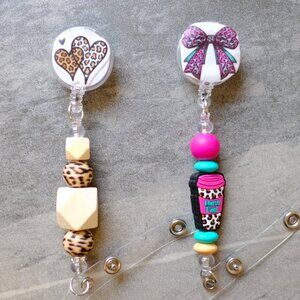 Fun Beaded Badge Reels, Handmade, retractable, clip, nurse, teacher, holder